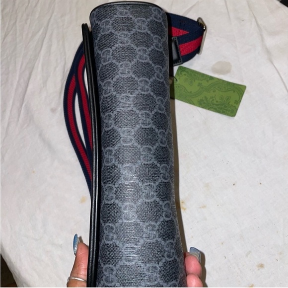 Monogram  Canvas NON DESIGNER Black Messenger Bag with Red and Blue Strap - Picture 5 of 8